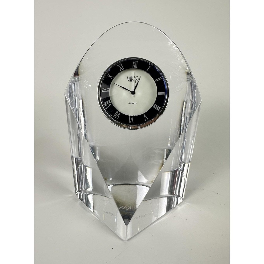 Mikasa Solitaire Wedge Crystal Quartz Desk Clock Roman Numerals Japan Movement